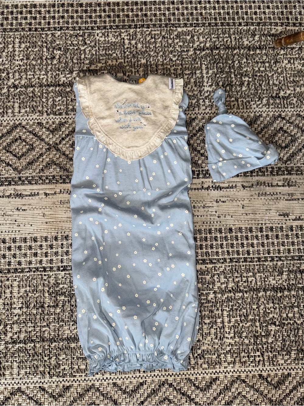 Gerber Newborn Blue Floral Sleep Gown, Cap, & Ruffle Bib Set